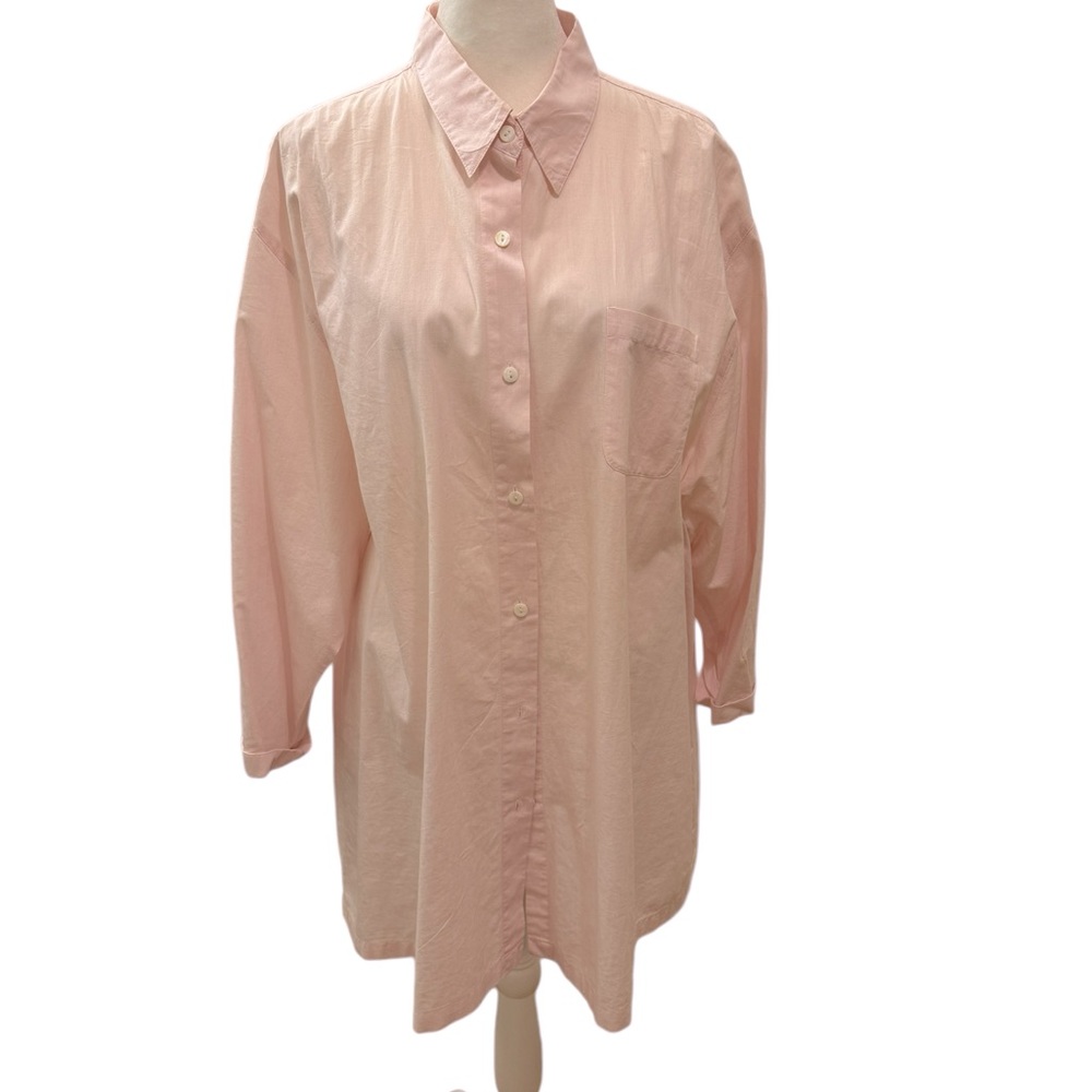 Vintage Arleen Bowman Chin Chin Pale Pink Button Down Tunic. Size L. EUC
